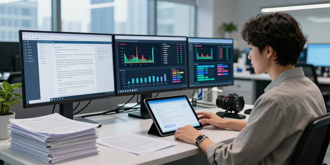 Document fraud detection analysis in a high-tech lab with data analyst examining results on multiple screens.
