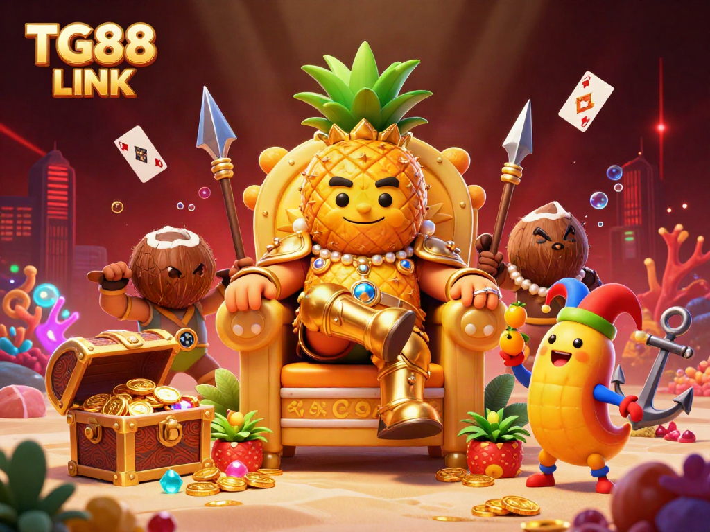 Engage with dynamic gameplay at TG88 LINK with a vibrant 3D casino illustration featuring lively characters and rich gambling elements.