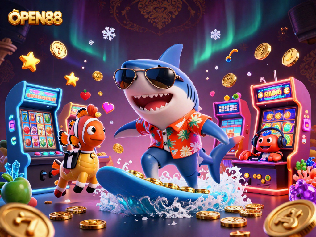 Experience winning thrills with OPEN88 in this vibrant casino-themed 3D illustration.