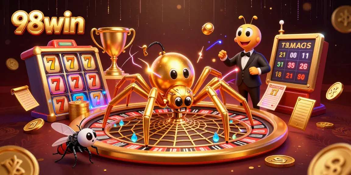 Bet on excitement with 98win in this vibrant, dynamic casino-themed illustration.