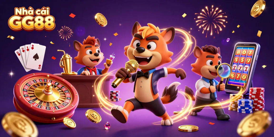 Experience the thrilling atmosphere at Nhà cái GG88 with a lively casino scene featuring jokers and sparkling treasures.