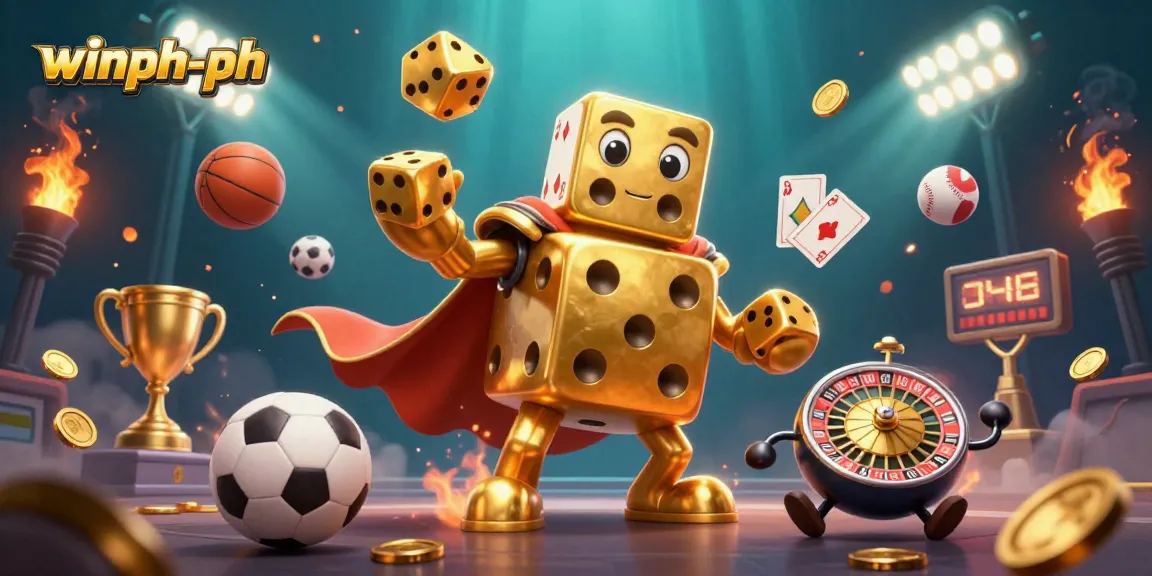Experience thrilling gaming at winph-ph with a vibrant casino scene featuring golden dice and dynamic sports elements.
