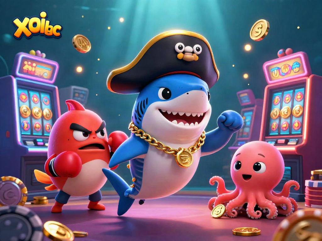 Experience thrilling gaming at xoi lac with pirate shark and friends amidst dynamic casino elements.