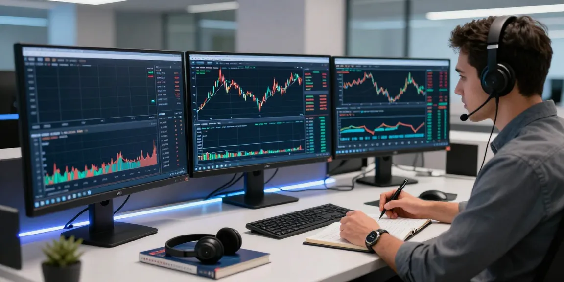 Focused trader using slate capivex trading platform with multiple monitors displaying stock data.