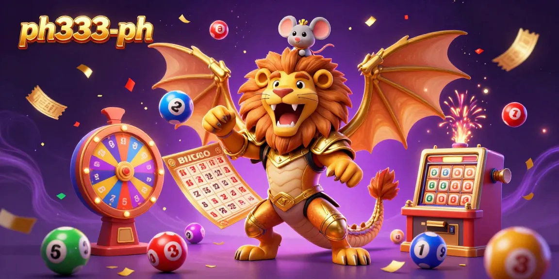 Engage with exciting games at ph333-ph, featuring lottery balls, lively characters, and casino elements.