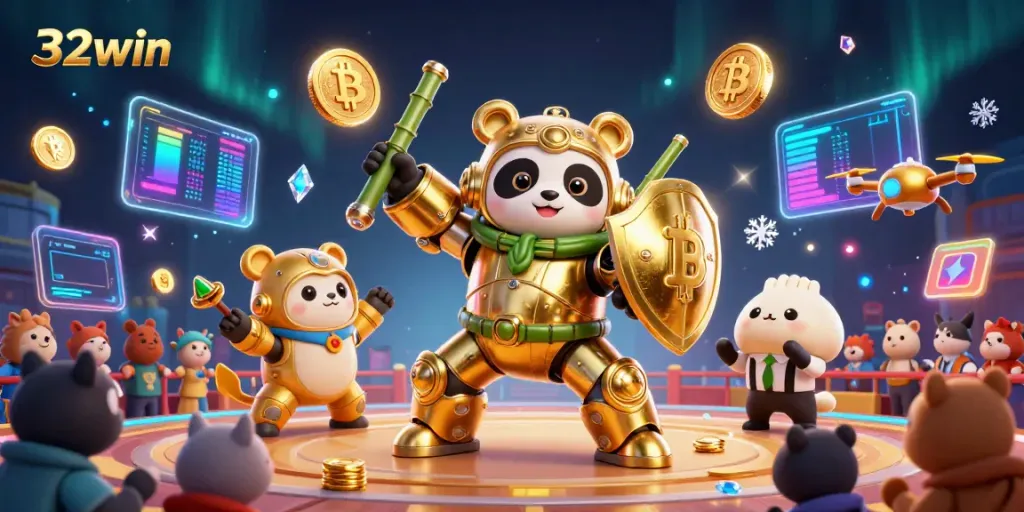 Experience the thrill of 32win with a vibrant 3D casino scene packed with action and excitement.