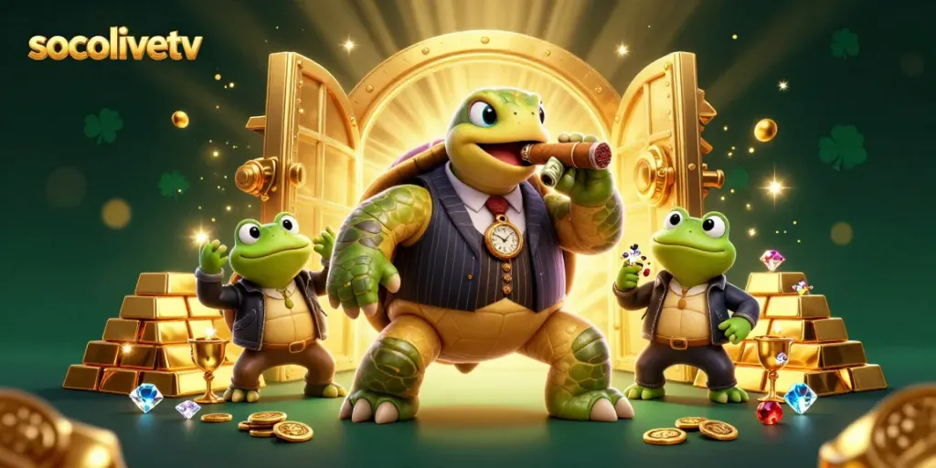 Watch the snapping turtle in a vintage suit on socolivetv, surrounded by rich casino treasures and dynamic action.