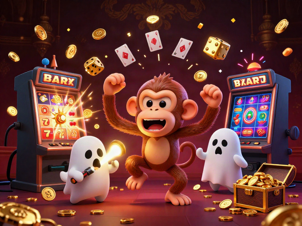 Experience results of kết quả bóng đá with a lively illustration of a ghost-hunter puppy tracking a poltergeist monkey in a vibrant casino.