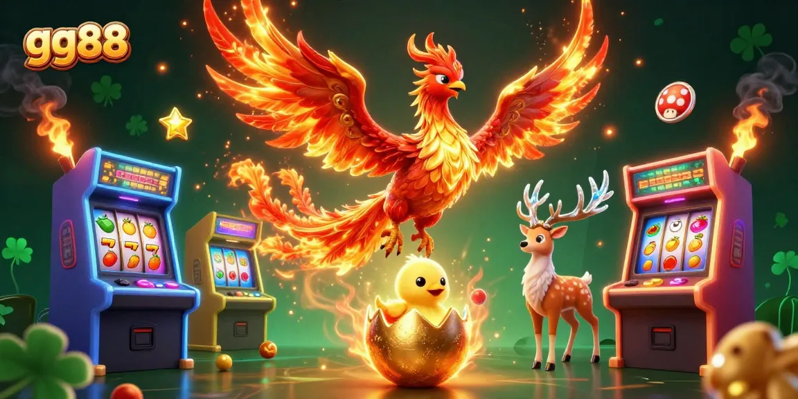 Experience gg88's thrilling casino adventure with a vibrant phoenix and gaming elements.