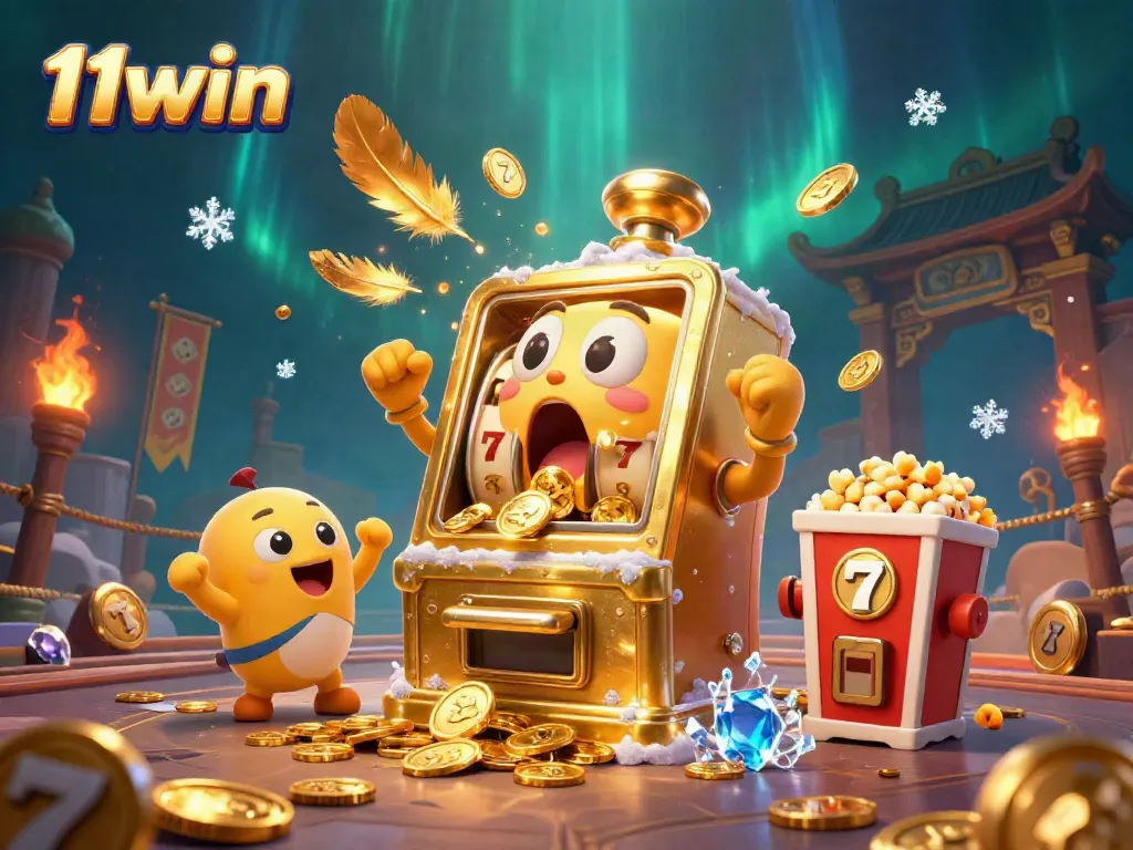 Experience the thrill of winning at 11win with vibrant jackpots, golden coins, and festive characters.