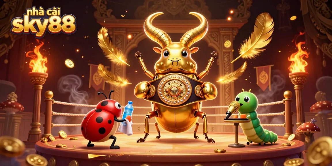 Engage in thrilling battles at nhà cái sky88 featuring a vibrant 3D beetle championship scene.
