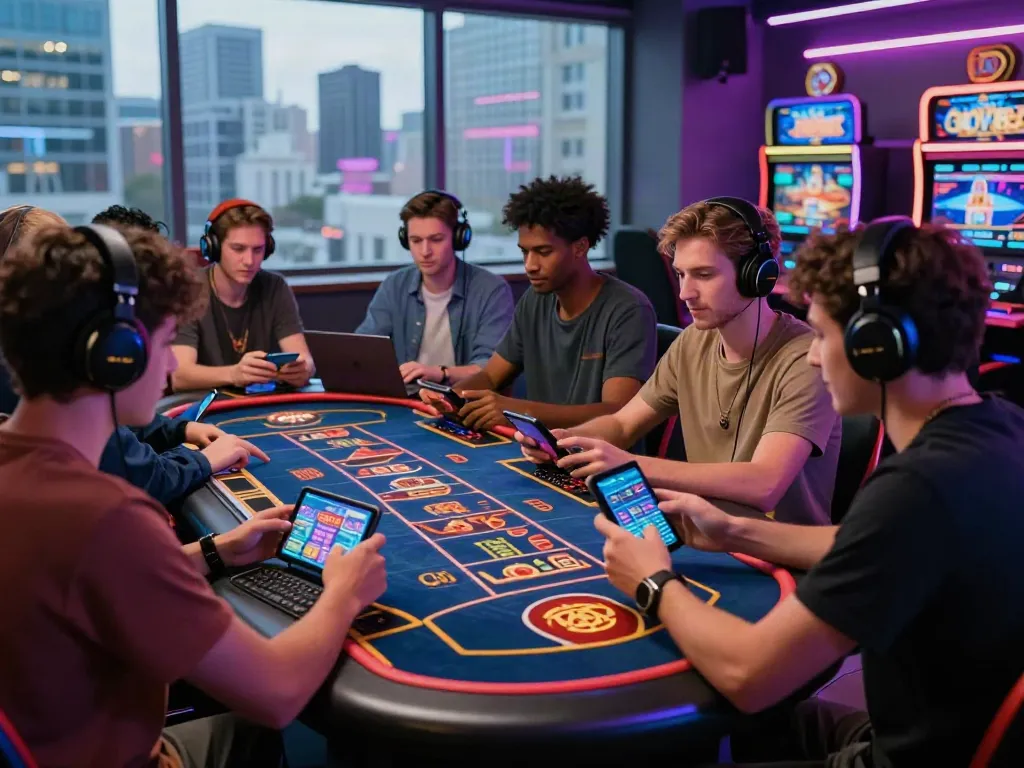 Exciting online gaming experience at https://du88az.net/ with a lively group engaging around casino games.