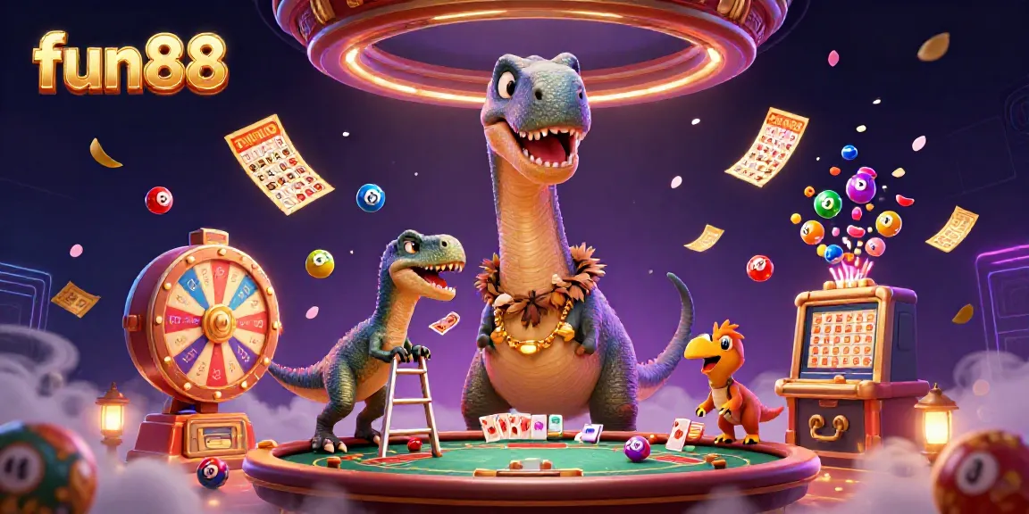 Experience fun88's vibrant gaming scene with dynamic elements and characters in a captivating casino atmosphere.