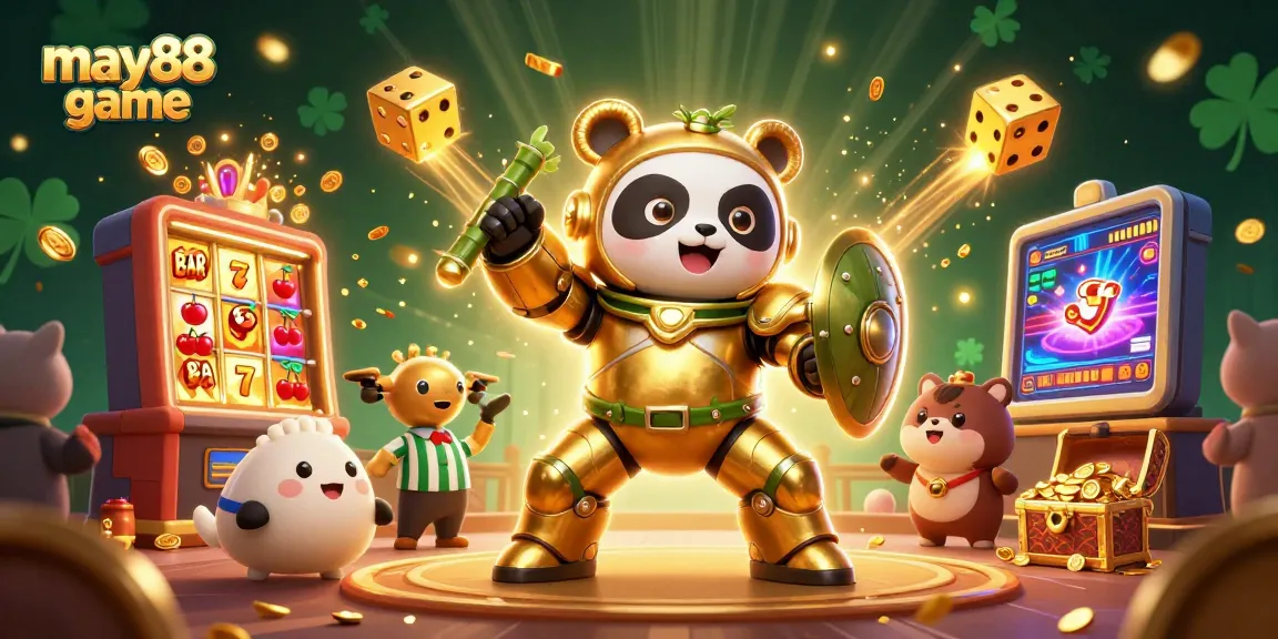 Experience the excitement of may88 game with a golden panda in a dynamic casino scene.