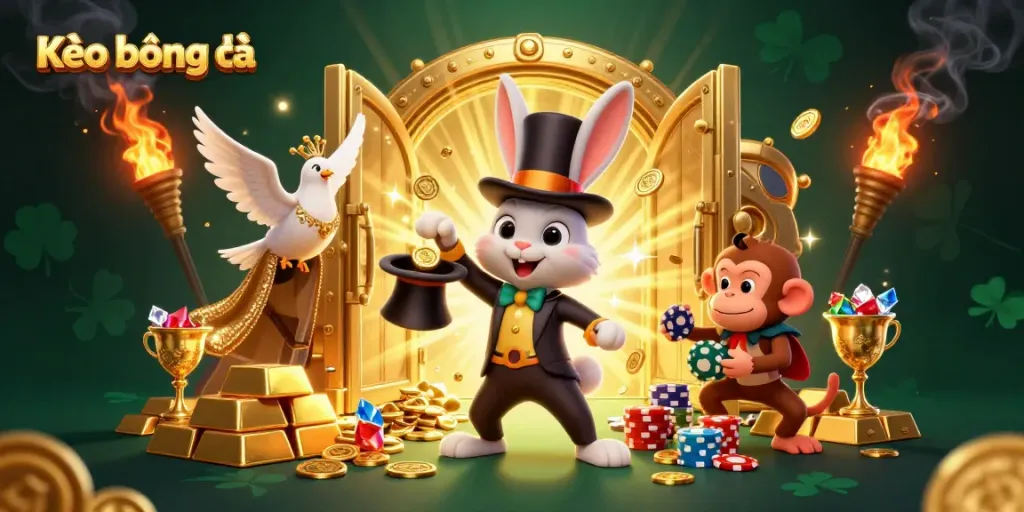 Engage with Kèo bóng đá while exploring a vibrant 3D scene of gambling magic with gold coins and poker chips.