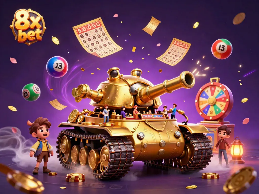 Play and win exciting games at the 8x bet casino, featuring a golden beetle tank with a miniature casino inside.