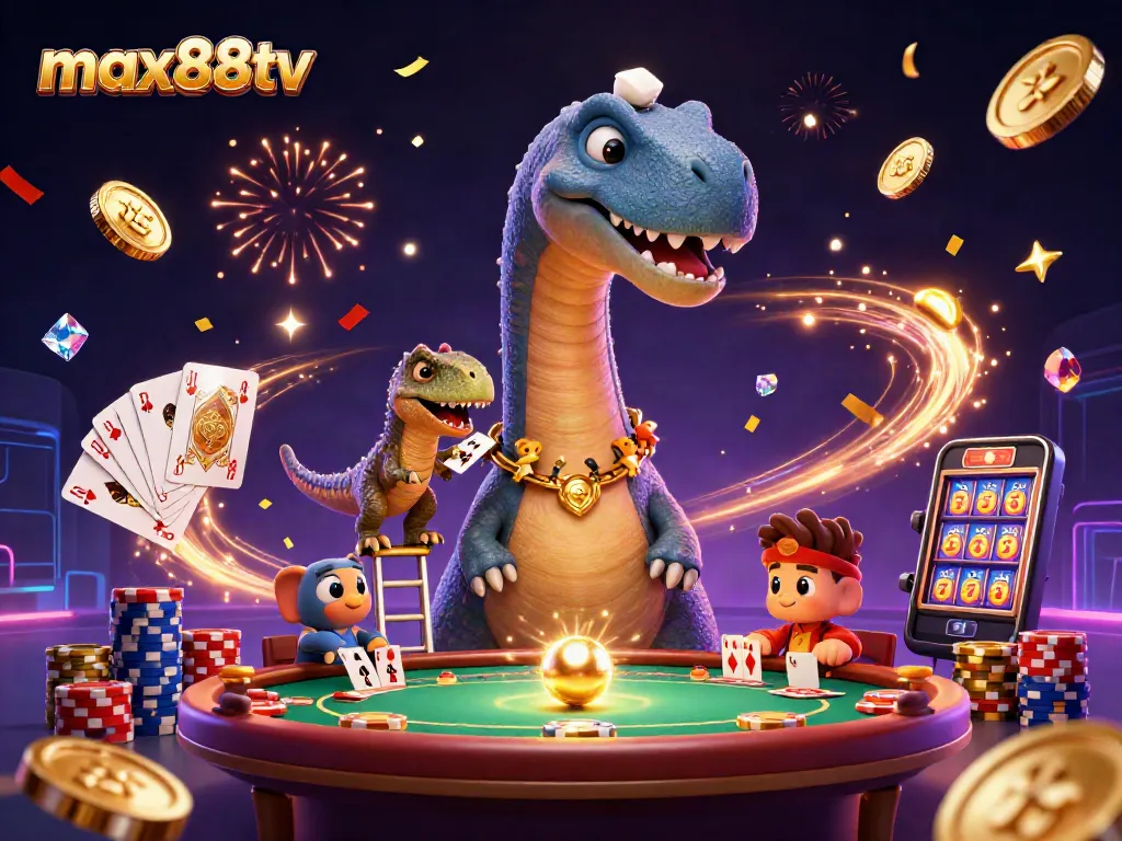 Watch max88tv come to life in a vibrant 3D casino scene with dynamic card dealing and sparkling gems.