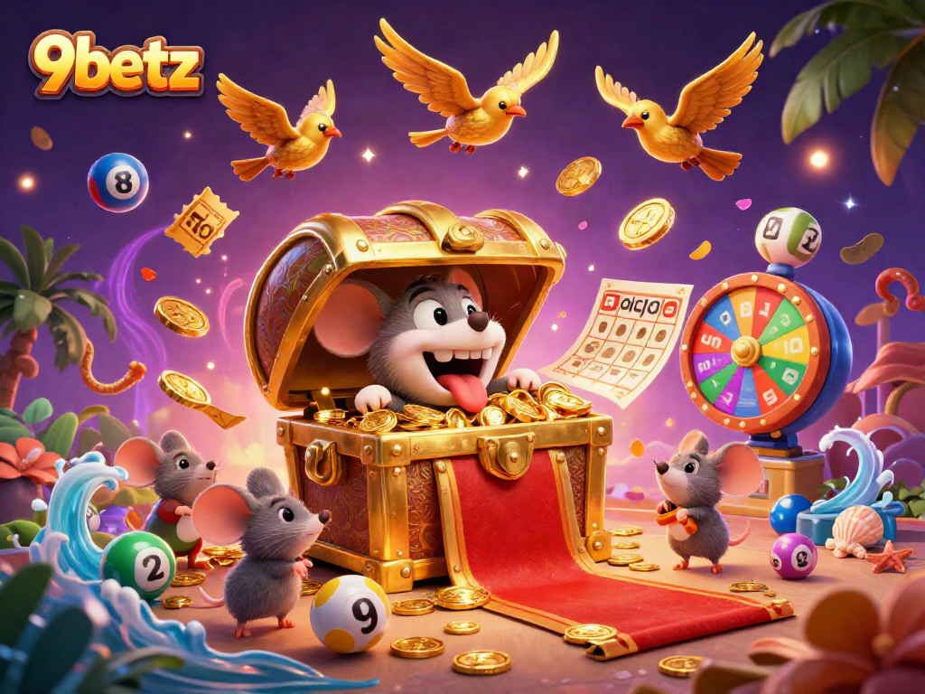 Experience the thrill of gaming with 9betz in a vibrant 3D digital illustration full of excitement.