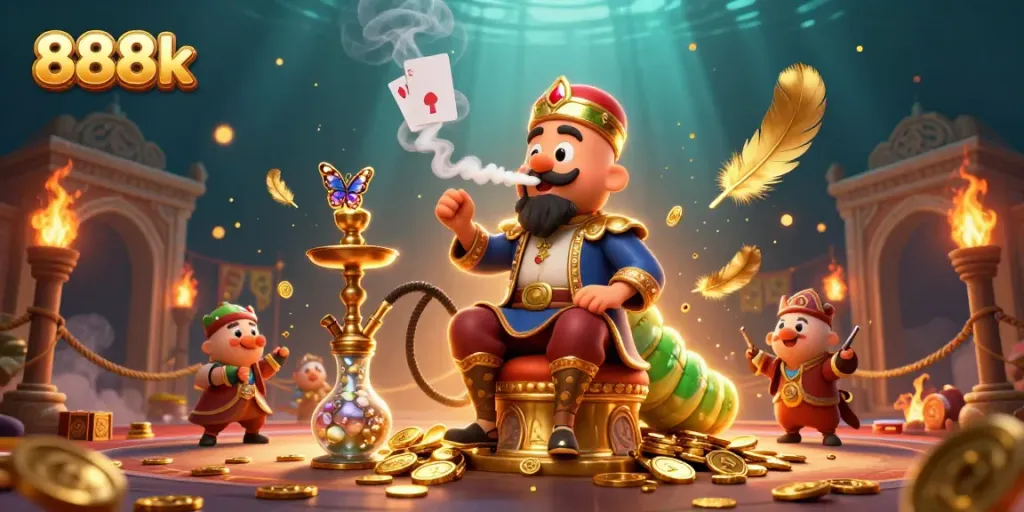 Engage with thrilling gaming experiences at 888k as vibrant symbols and characters surround a magical scene.