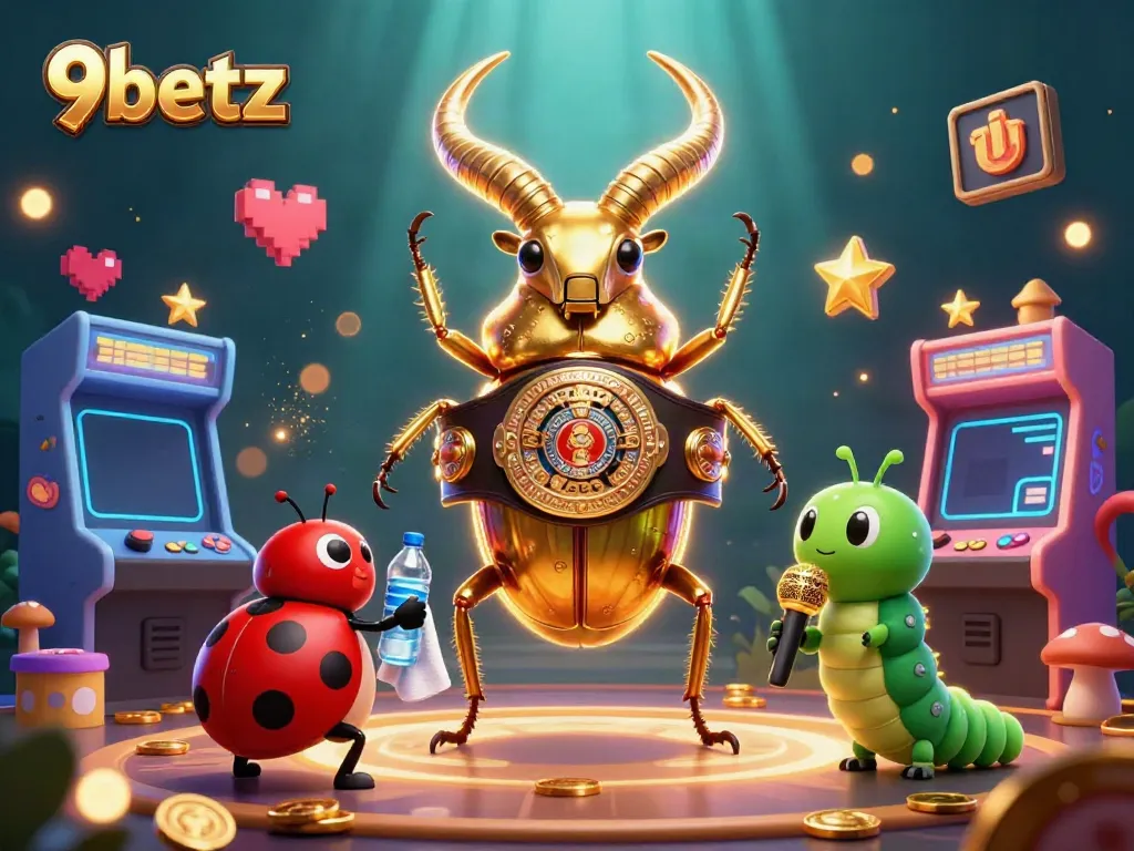 Engage in thrilling bets with 9betz, featuring 3D cartoon characters in a vibrant casino setting.