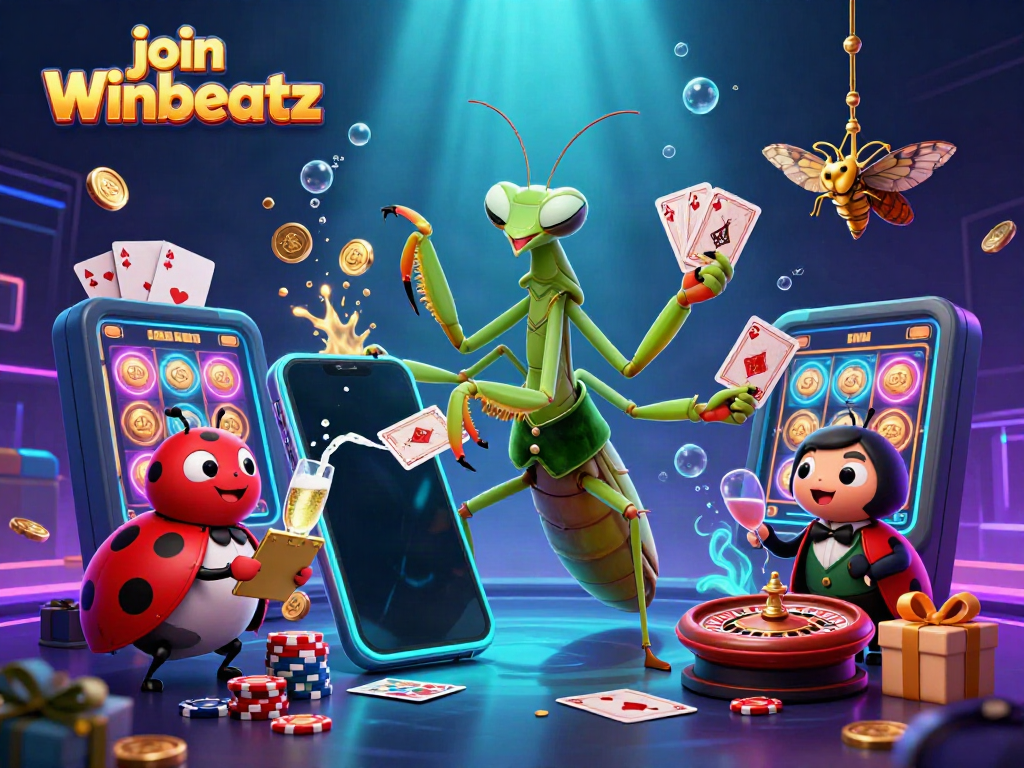 Join Winbeatz in an engaging 3D casino scene filled with colorful characters and vibrant gaming elements.