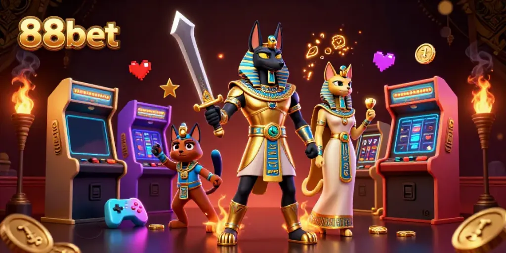Experience thrilling gameplay with 88bet featuring vibrant slots and ancient Egyptian characters.