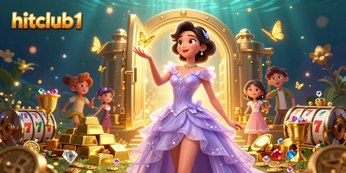 Experience excitement with hitclub1 as golden treasures and slot reels animate a casino dreamscape.