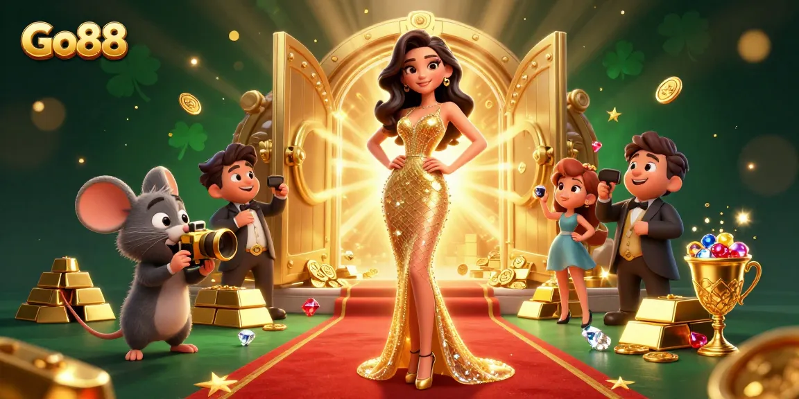 Engage with Go88's vibrant gaming world featuring dazzling characters and golden treasures.
