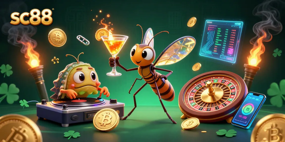 Experience thrilling gaming moments with SC88’s vibrant casino atmosphere featuring playful characters and neon elements.