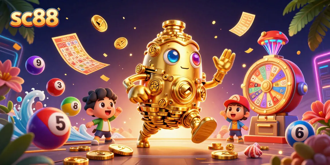 Experience sc88 with a dynamic 3D illustration showcasing vibrant casino elements and winning symbols.