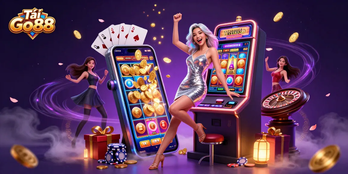 Tải Go88 and win jackpots with vibrant casino games and dynamic slot machines in this exciting scene.
