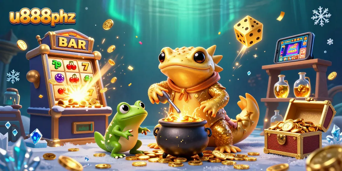 Experience exciting gaming at u888phz with a vibrant 3D illustration of an alchemist creating gold coins.