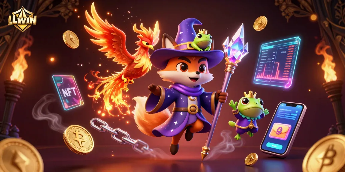 Engage with LLWIN through an immersive 3D casino fantasy featuring magical characters and cryptocurrency elements.